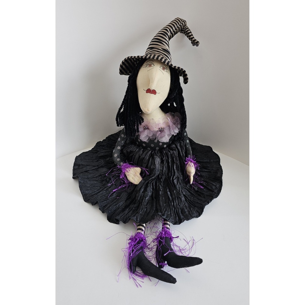 Large Fabric WITCH 22" Doll Sculptured Face Halloween Shelf Sitter Decor